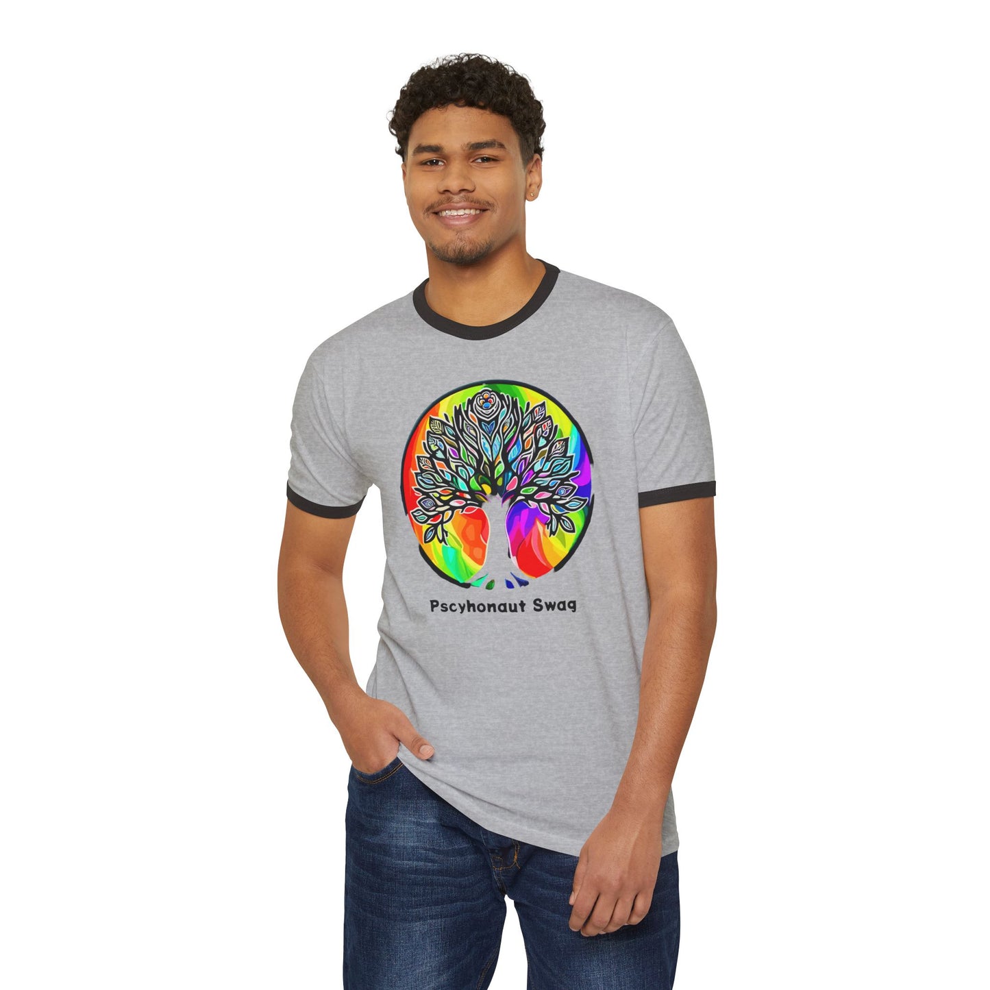 Psychedelic Tree, Unisex Cotton Ringer T-Shirt