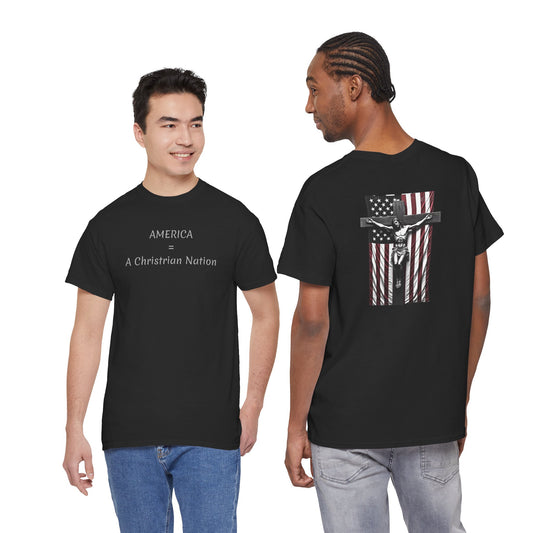 A Christian Nation T-Shirt — Crucifix Over American Flag Graphic Tee