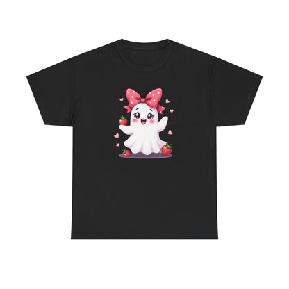 Cute Ghost Strawberry Unisex Tee, Perfect for Halloween, Gift, Casual Wear, Festival Shirt, Summer Vibes, Kawaii Apparel
