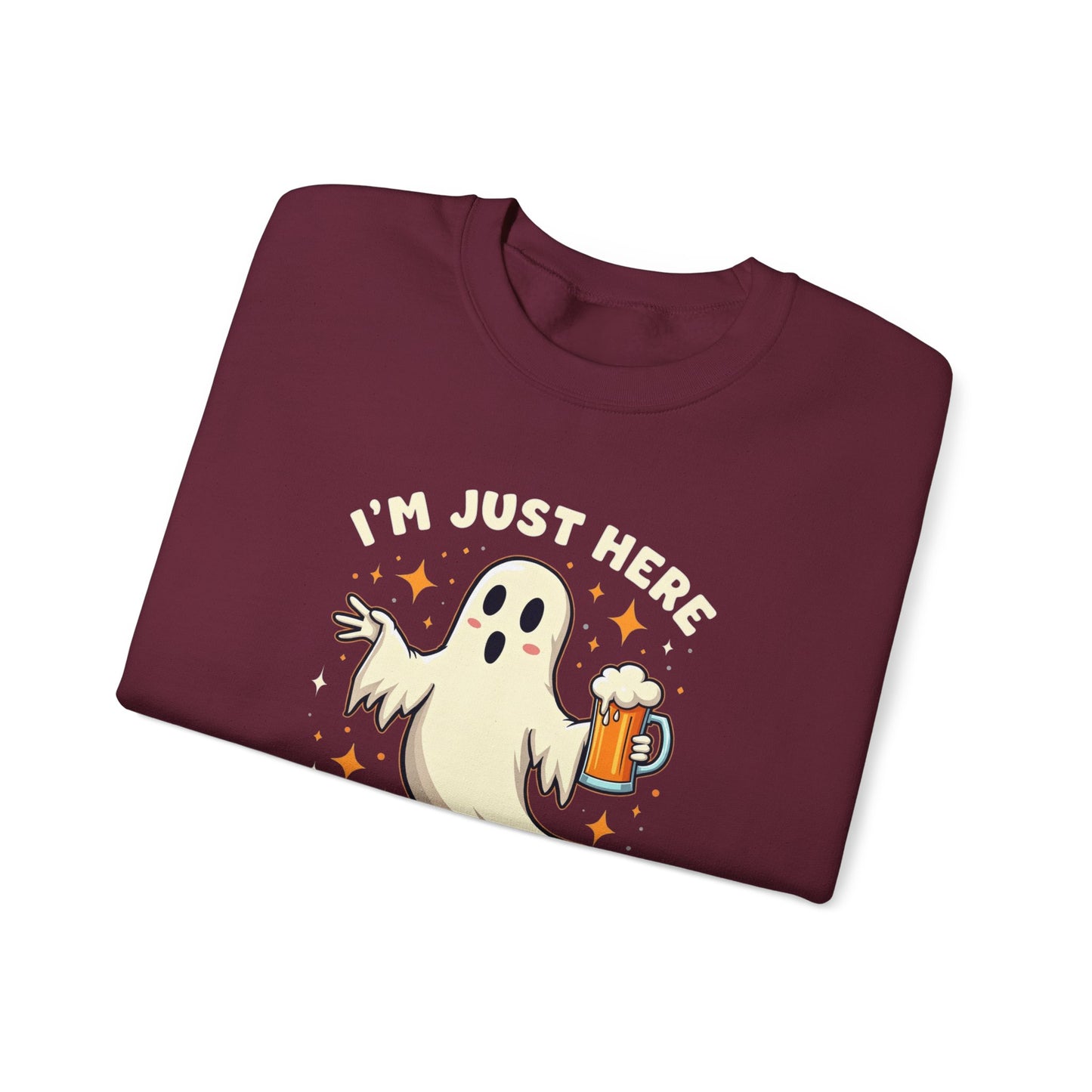 Halloween Ghost Sweatshirt — "I'm Just Here for the Boos" Cozy Crewneck