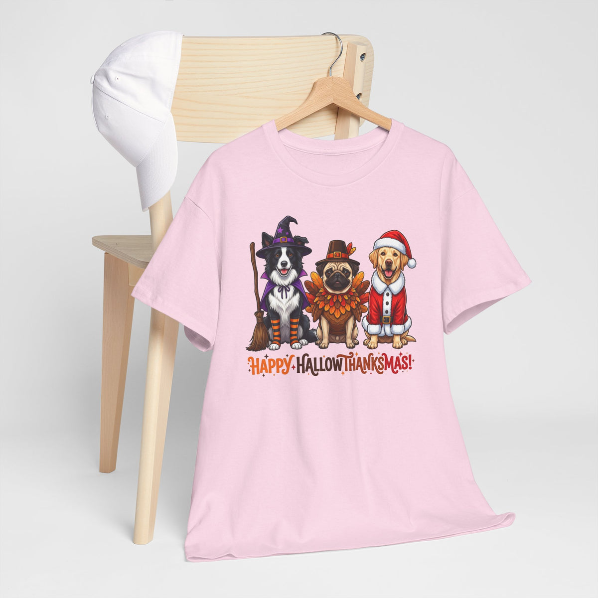 Holiday Dogs T-Shirt - "Happy HallowThanksMas" Costume Trio Tee