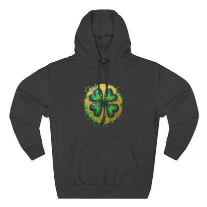 St. Patrick's Watercolor Shamrock Hoodie — Green Four-Leaf Luck Pullover