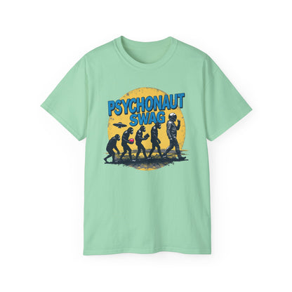 Psychonaut Evolution of Man Sunset, Unisex Tee, Retro Graphic T-Shirt, Music Festival Attire, Gift for Gamers, Casual Streetwear - Psychonaut Swag
