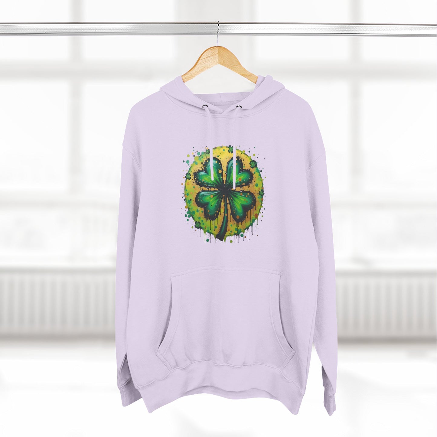 St. Patrick's Watercolor Shamrock Hoodie — Green Four-Leaf Luck Pullover