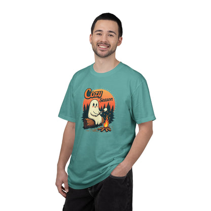 Cozy Season Ghost Tee — Campfire Autumn Graphic T-Shirt
