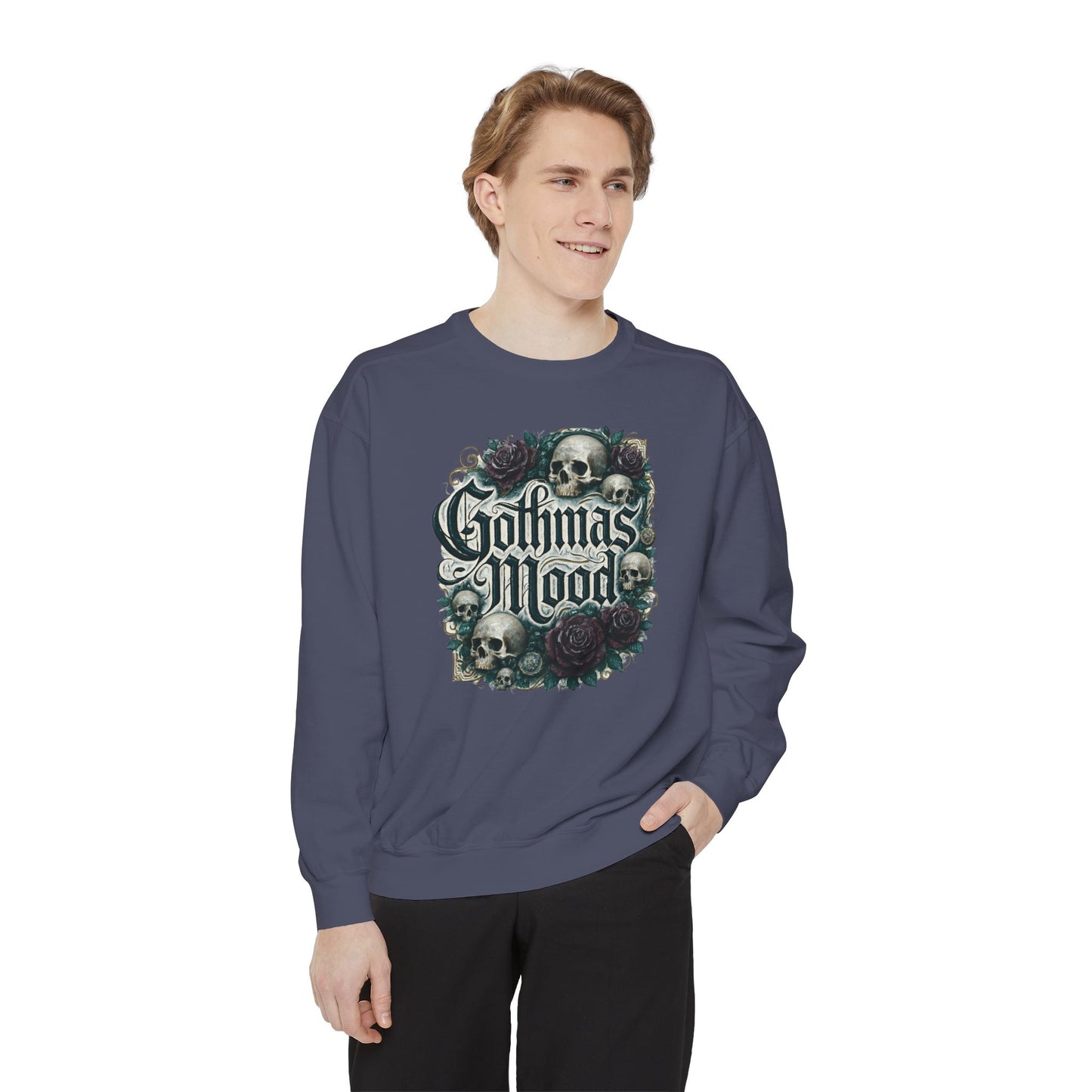 Gothmas Mood Sweatshirt — Gothic Skull & Roses Holiday Pullover