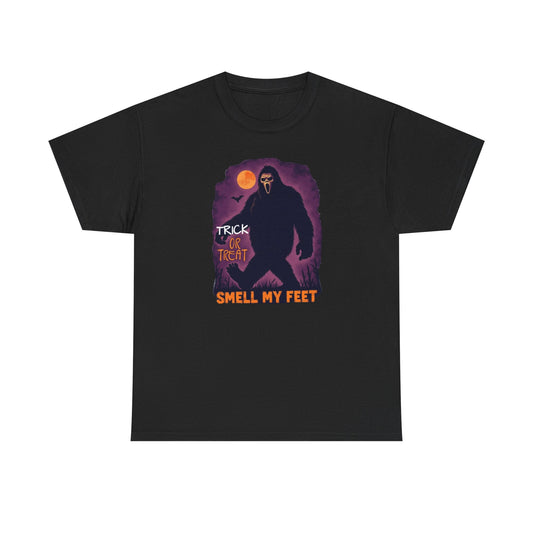 Halloween Bigfoot Tee, Unisex Cotton T-Shirt, Trick or Treat Shirt, Smell My Feet Design, Funny Halloween Apparel