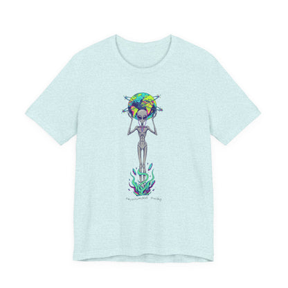 Alien Holding Earth Graphic Tee — Cosmic Sci‑Fi Alien Shirt