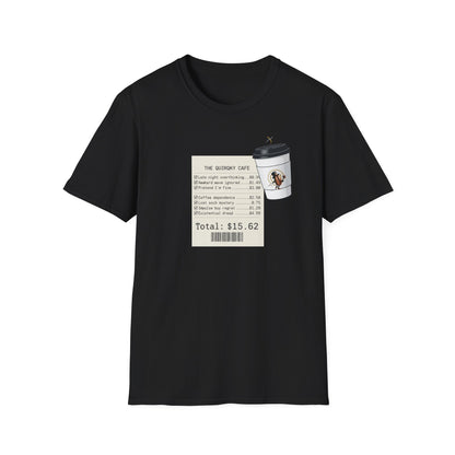 Coffee Receipt T-Shirt — 'The Quirky Cafe' Funny Coffee Order Receipt Tee