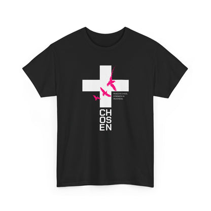 Chosen Cross T-Shirt — Bold Faith Graphic Tee with Pink Birds