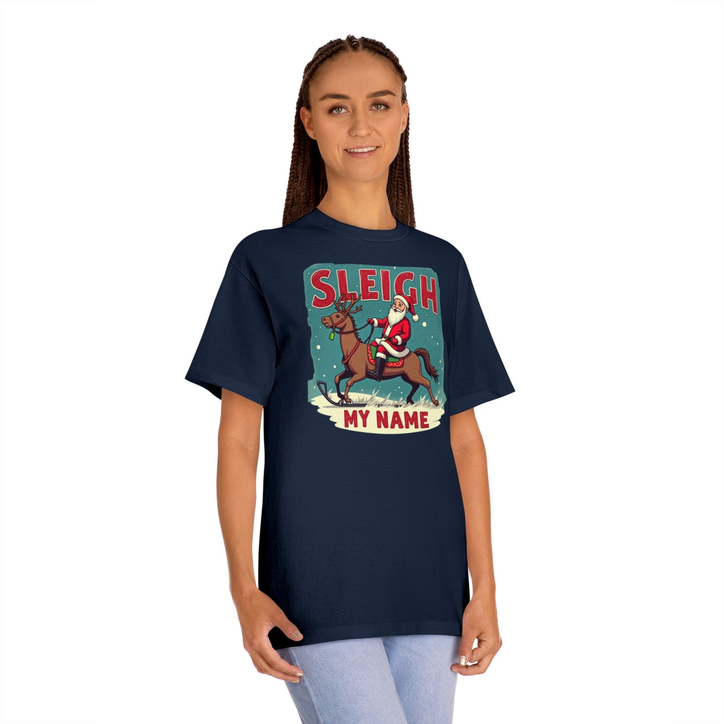 Sleigh My Name Christmas Tee — Personalized Santa Reindeer Holiday Shirt