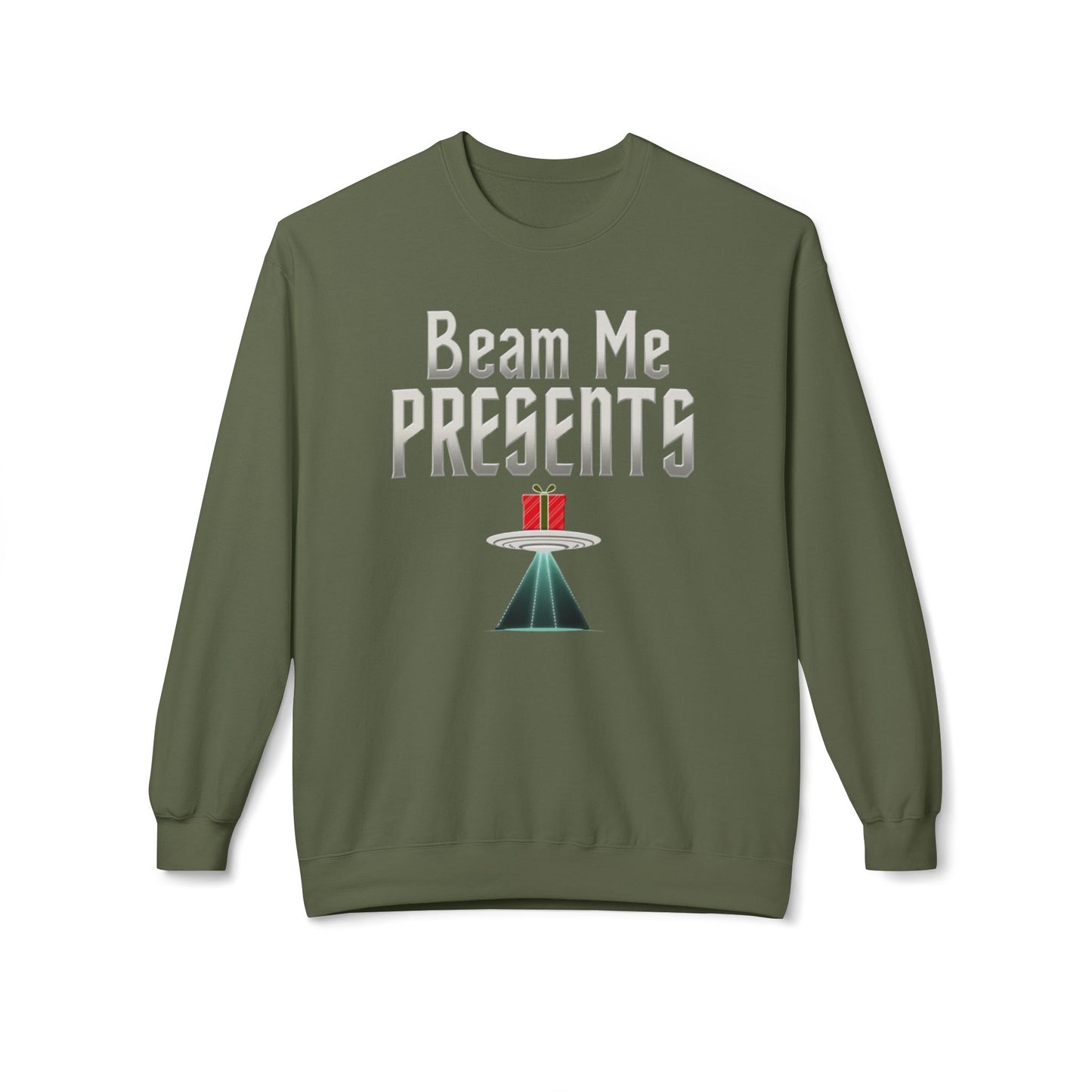 Crewneck Sweatshirt — "Beam Me Presents" UFO Holiday Gift Sweatshirt
