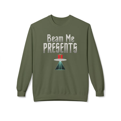 Crewneck Sweatshirt — "Beam Me Presents" UFO Holiday Gift Sweatshirt