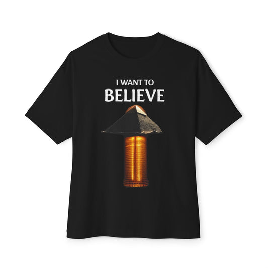 I Want to Believe Pyramid Tee, Unisex Tee, Oversized T-Shirt, UFO Humor Shirt, Gift for Sci-Fi Lovers, Casual Graphic Top - Psychonaut Swag