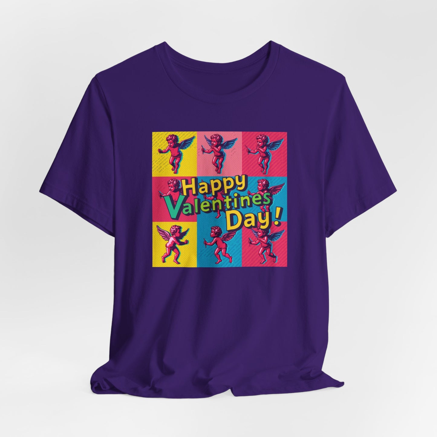 Valentine's Day Pop Art Tee — "Happy Valentine's Day!" Cupid Graphic Shirt
