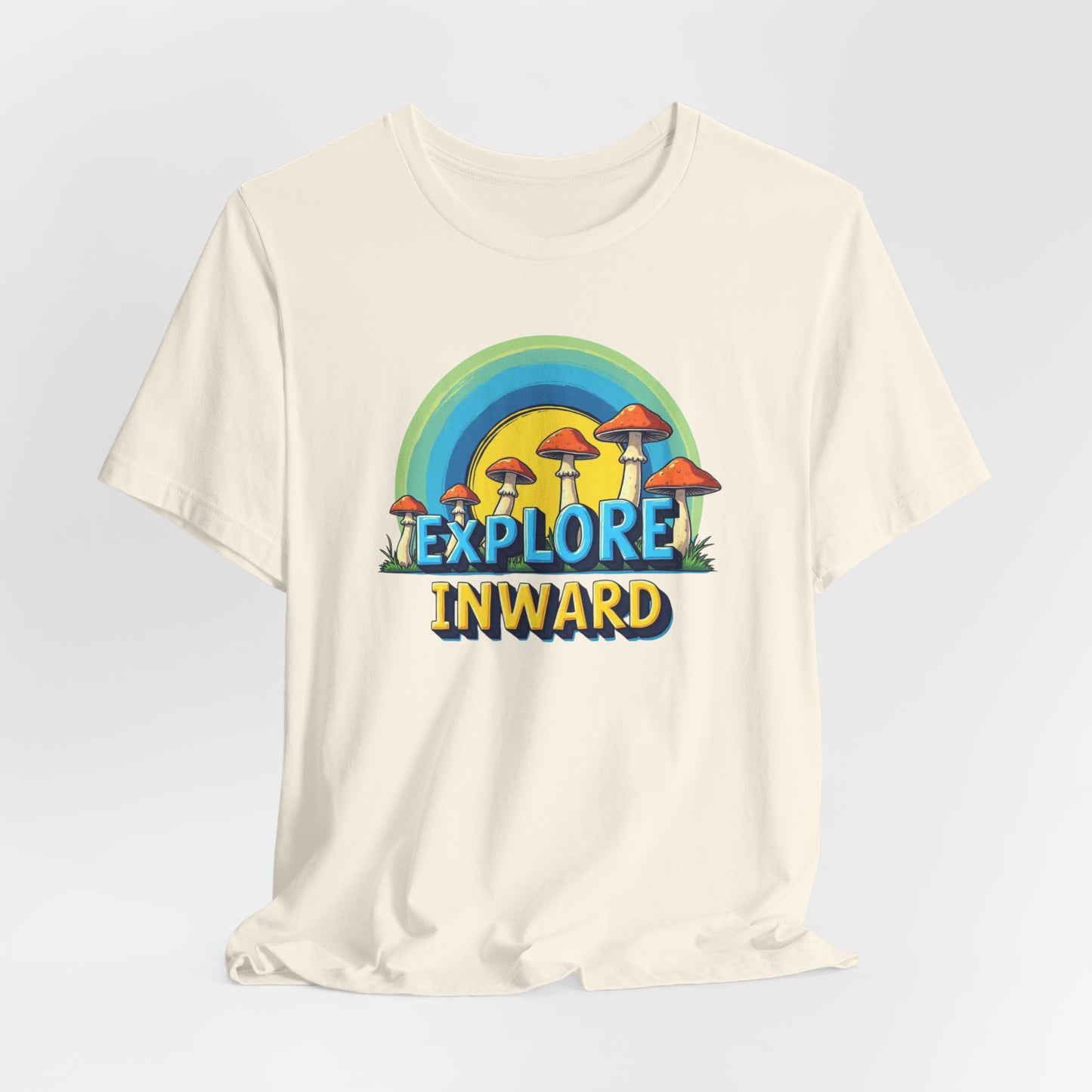 Explore Inward T-Shirt — Retro Mushroom Rainbow Graphic Tee