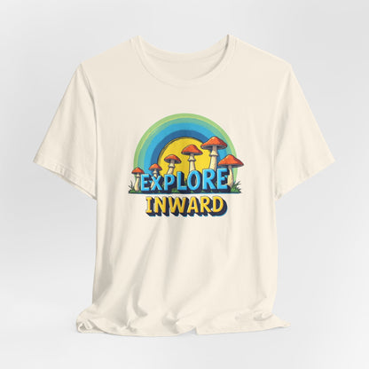Explore Inward T-Shirt — Retro Mushroom Rainbow Graphic Tee