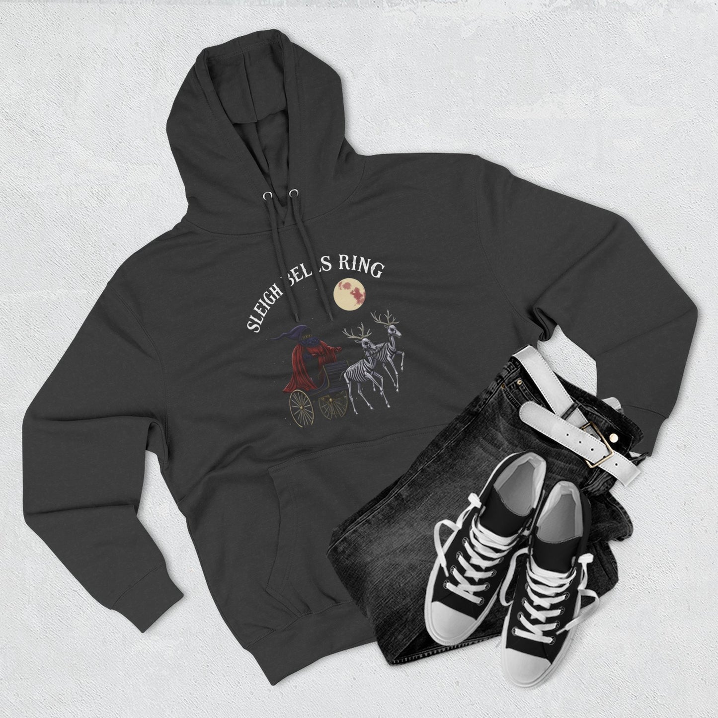Sleigh Bells Ring Hoodie — Vintage Reindeer Christmas Pullover