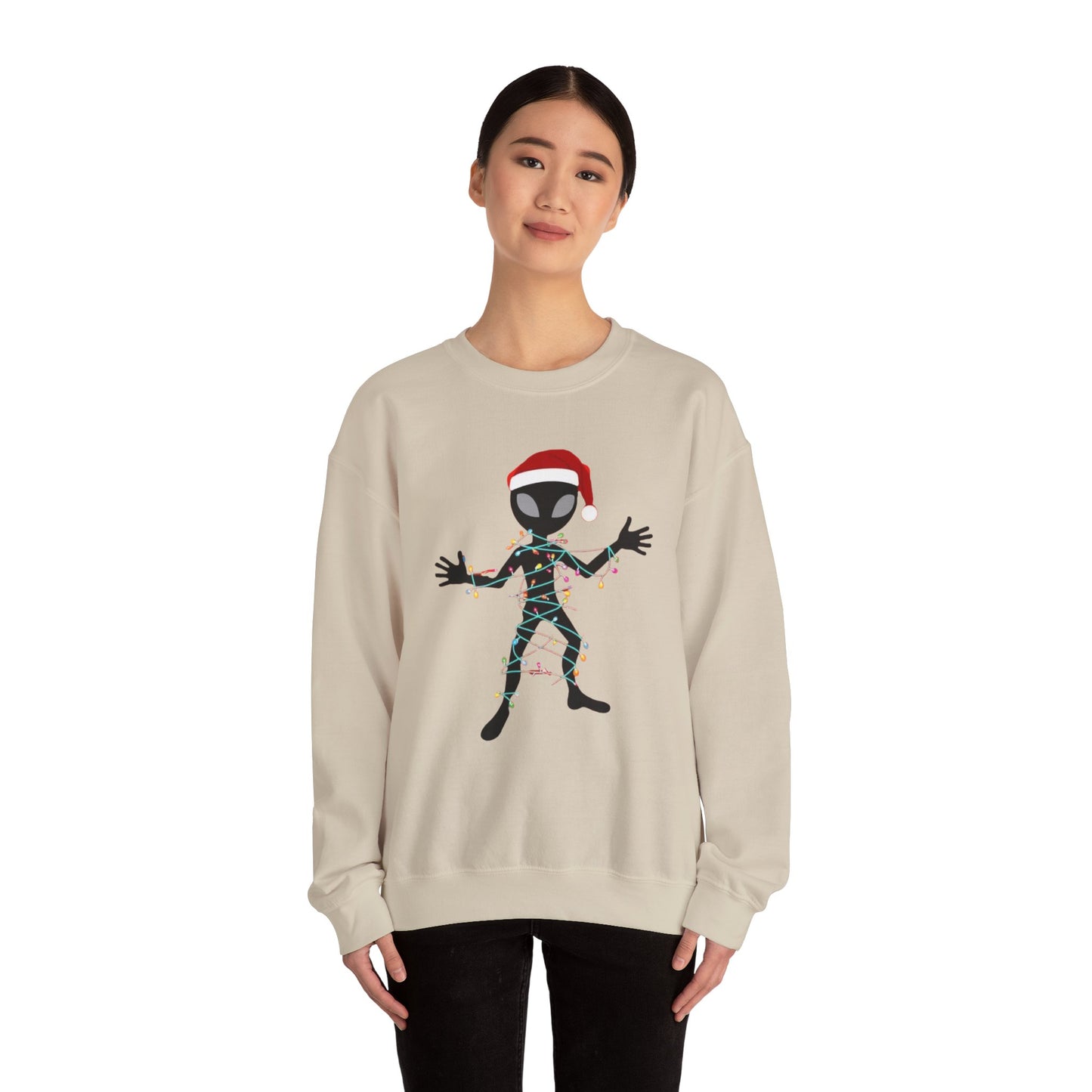 Alien Wrapped in Christmas Lights Sweatshirt — Holiday Ugly Sweater Tee