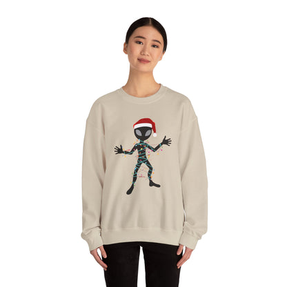 Alien Wrapped in Christmas Lights Sweatshirt — Holiday Ugly Sweater Tee