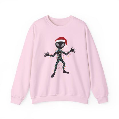 Alien Wrapped in Christmas Lights Sweatshirt — Holiday Ugly Sweater Tee