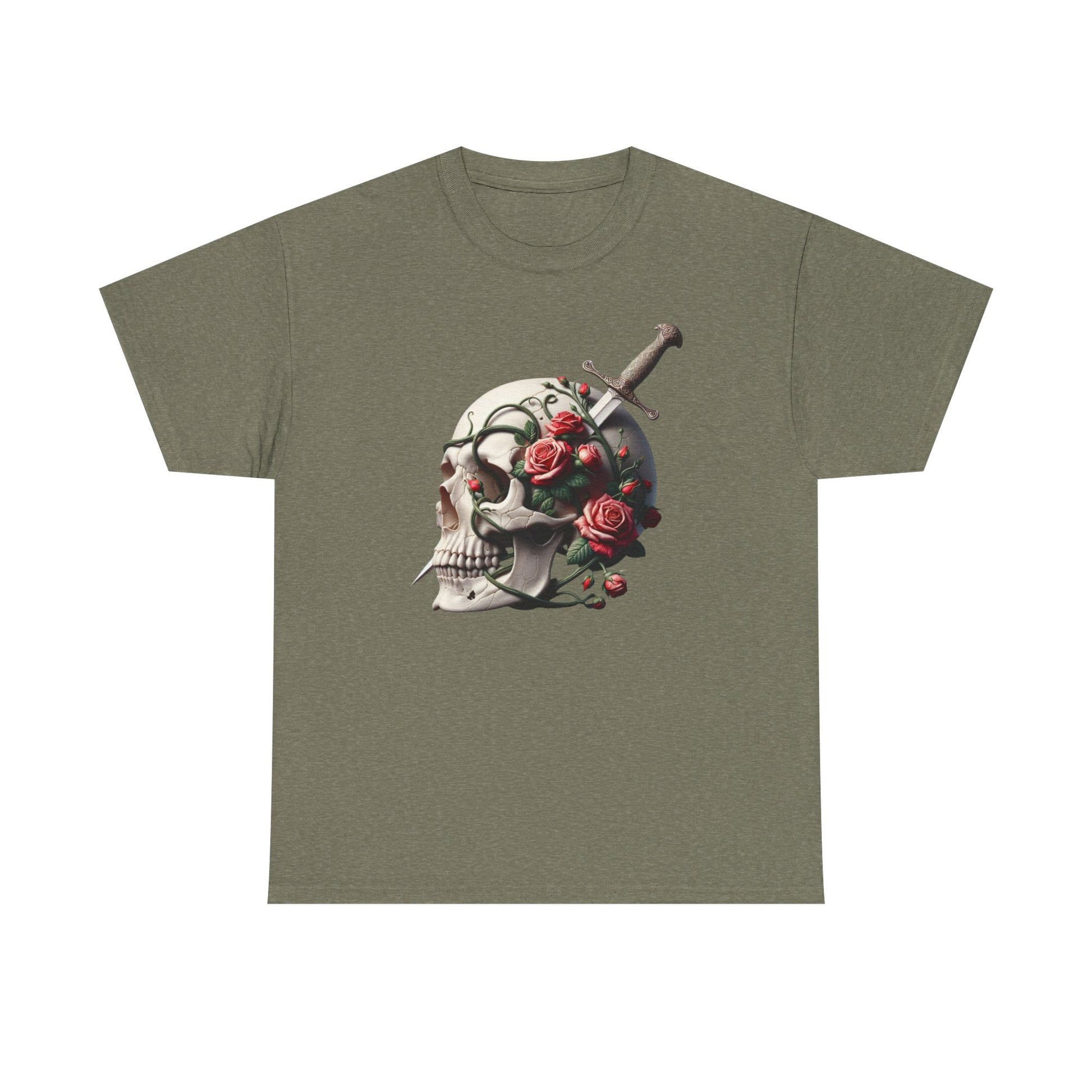 Skull & Roses Unisex Heavy Cotton Tee - Edgy Graphic T-Shirt for Alternative Fashion - Psychonaut Swag