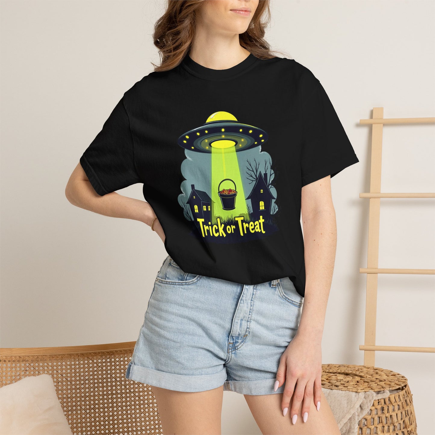 Halloween UFO Trick or Treat T-Shirt — Alien Abduction Spooky Tee