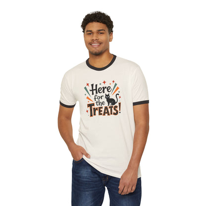 Here for the Treats! Halloween Cat Ringer T-Shirt