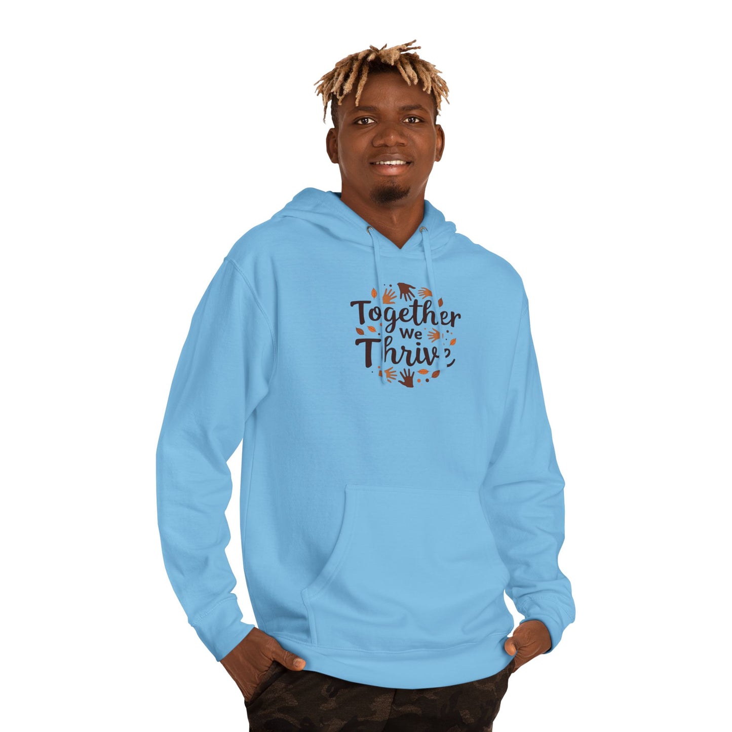 Together We Thrive Hoodie — Inspirational Fall Leaf Crewneck