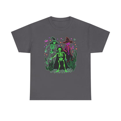 Halloween Neon Witches & Skeleton Tee — Retro Spooky Graphic T-Shirt