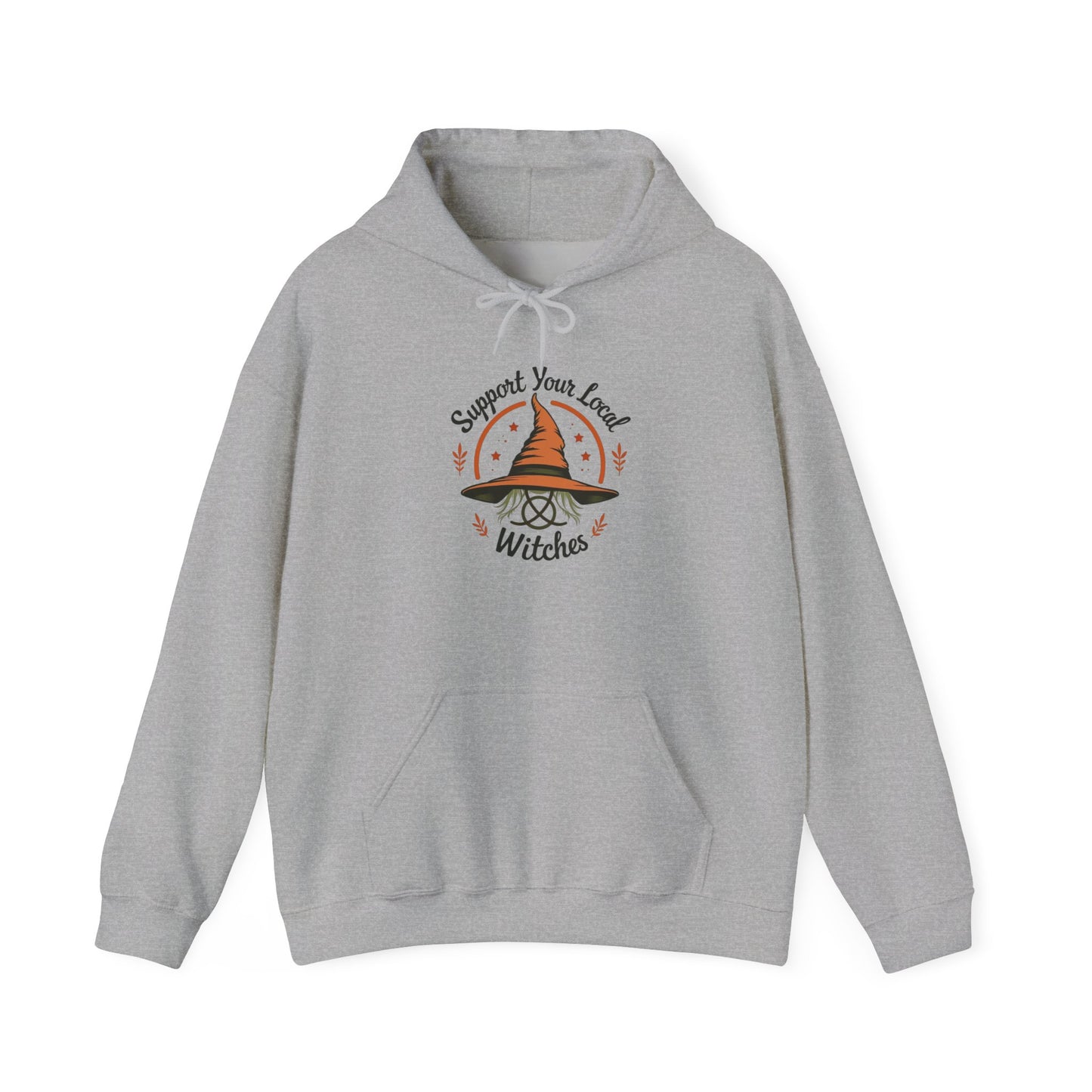 Support Your Local Witches Hoodie — Cute Witch Hat Graphic Pullover for Halloween