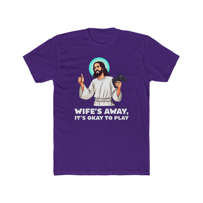 Wife’s away, Jesus tee, Playful Unisex Crew Tee with Humorous Design - Psychonaut Swag