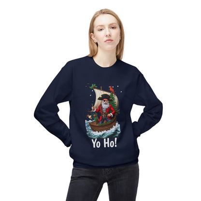 Santa Pirate, Yo Ho, Crewneck Sweatshirt — Nautical Christmas Holiday Sweater