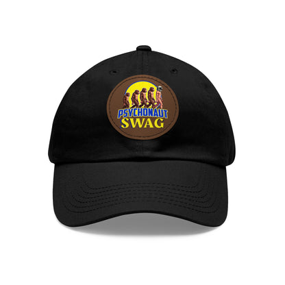 Psychonaut Swag Dad Hat with Leather Patch, Casual Cap for Outdoor Adventures, Fun Gift for Dads, Unique Street Style Hat - Psychonaut Swag