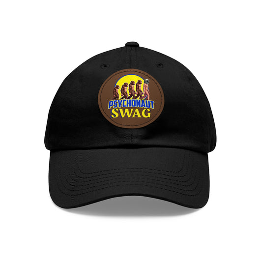 Psychonaut Swag Dad Hat with Leather Patch, Casual Cap for Outdoor Adventures, Fun Gift for Dads, Unique Street Style Hat - Psychonaut Swag