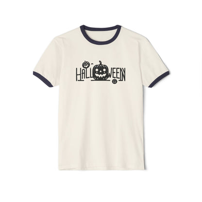 Halloween staple, Unisex Cotton Ringer T-Shirt, Spooky Graphic Tee, Fun Fall Fashion, Halloween Costume Top, Casual Halloween Wear