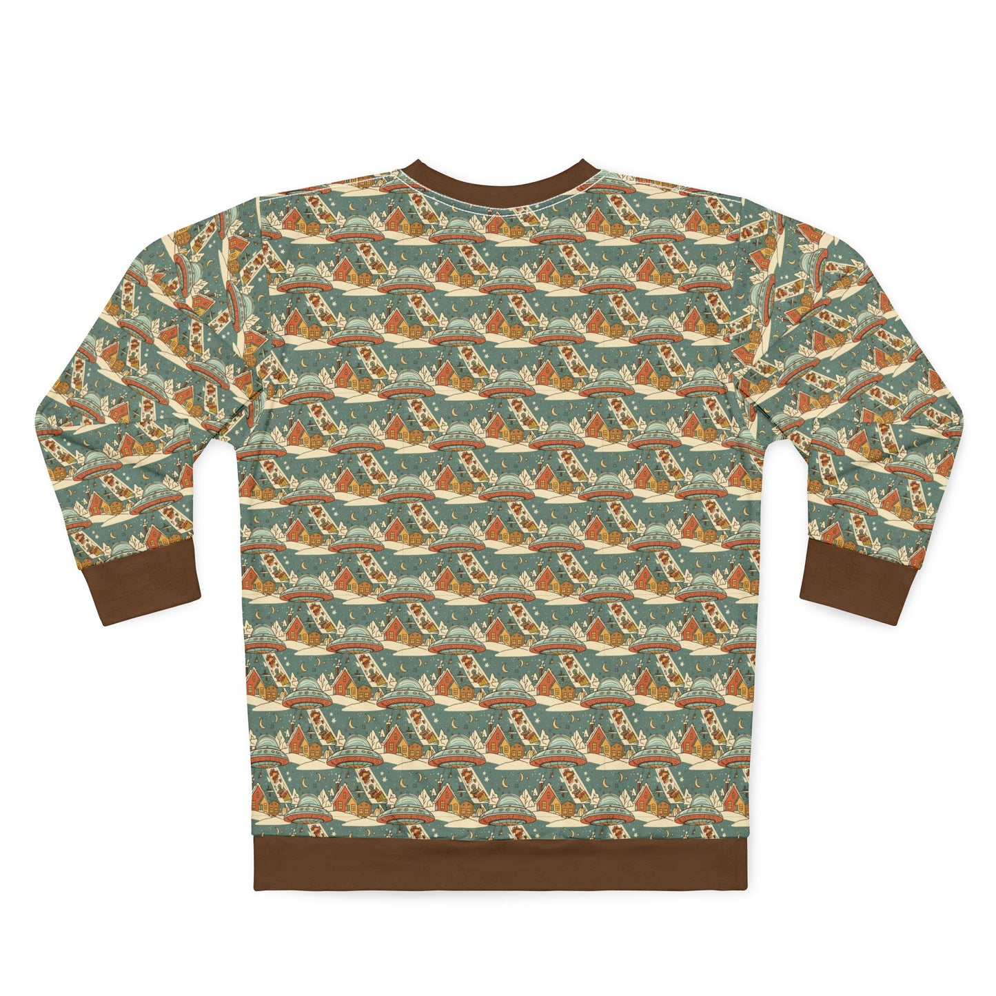 Mothership delivering gifts,  All-Over-Print Sweatshirt — Orange Coastal Vintage Pattern