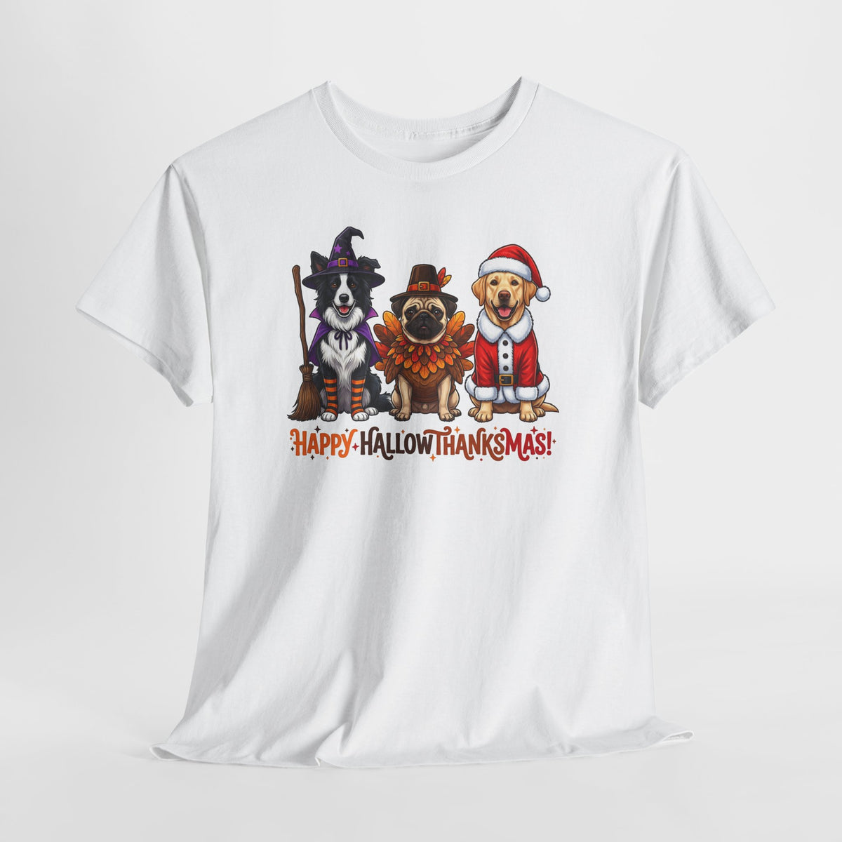 Holiday Dogs T-Shirt - "Happy HallowThanksMas" Costume Trio Tee