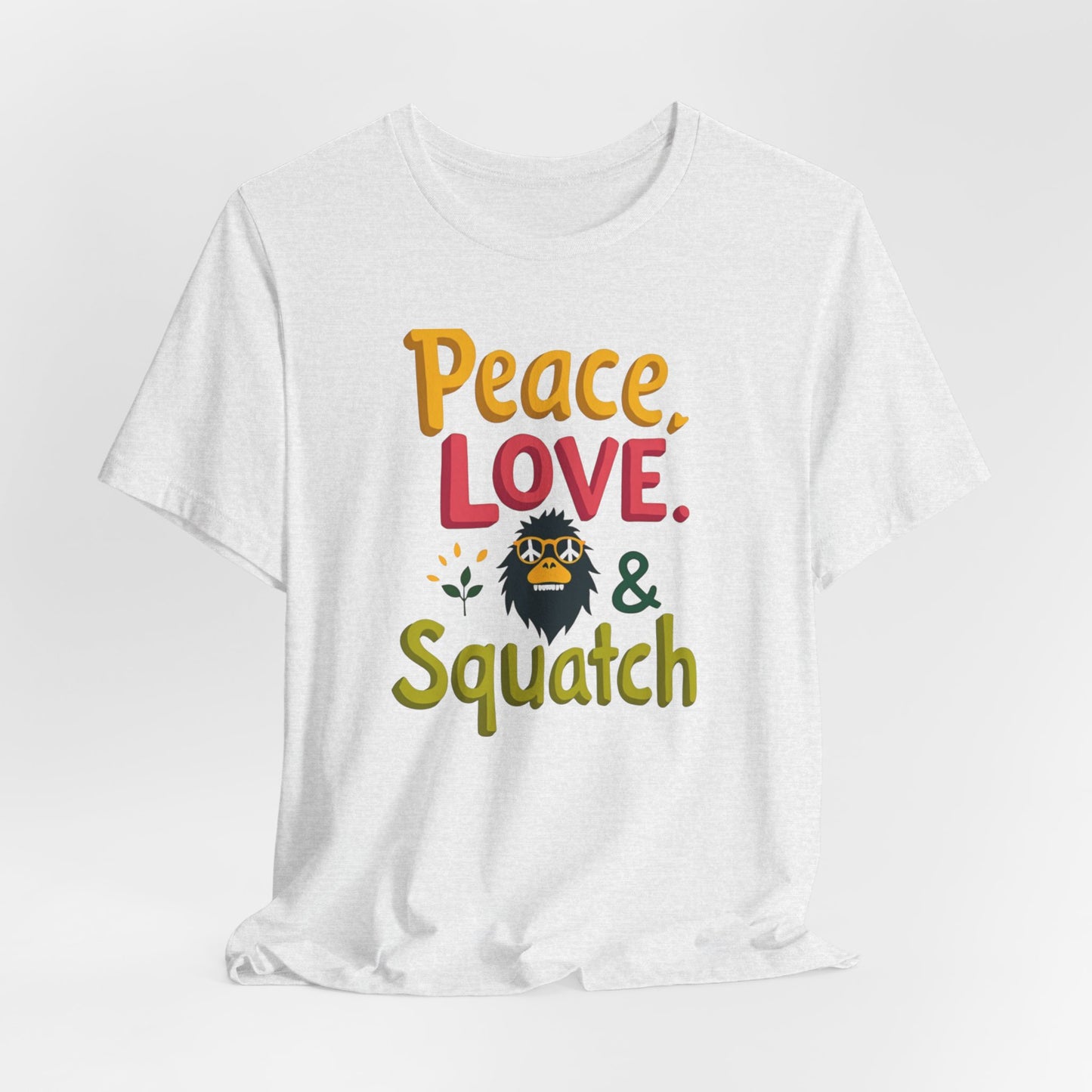 Peace, Love & Squatch T-Shirt — Retro Bigfoot Graphic Tee