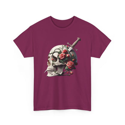 Skull & Roses Unisex Heavy Cotton Tee - Edgy Graphic T-Shirt for Alternative Fashion - Psychonaut Swag