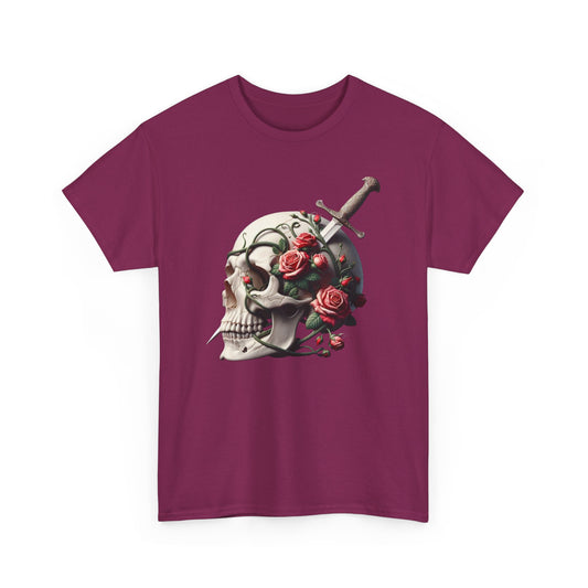 Skull & Roses Unisex Heavy Cotton Tee - Edgy Graphic T-Shirt for Alternative Fashion - Psychonaut Swag