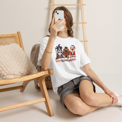 Holiday Dogs T-Shirt - "Happy HallowThanksMas" Costume Trio Tee