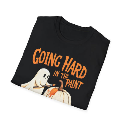 Halloween Ghost painting, T-Shirt, Fun Halloween Shirt, Unisex Softstyle Tee, Autumn Apparel, Pumpkin Design Tee