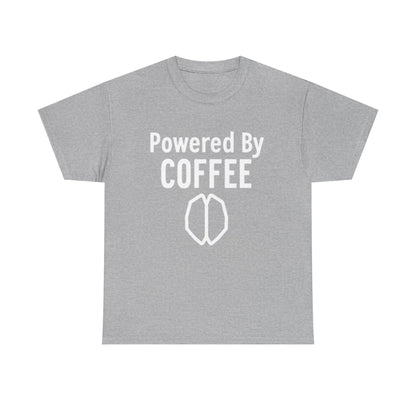 Powered By Coffee Unisex Heavy Cotton Tee, Funny Coffee Lover Shirt, Gift for Barista, Casual Wear, Perfect for Birthdays, Everyday Use - Psychonaut Swag