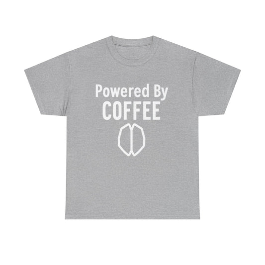 Powered By Coffee Unisex Heavy Cotton Tee, Funny Coffee Lover Shirt, Gift for Barista, Casual Wear, Perfect for Birthdays, Everyday Use - Psychonaut Swag