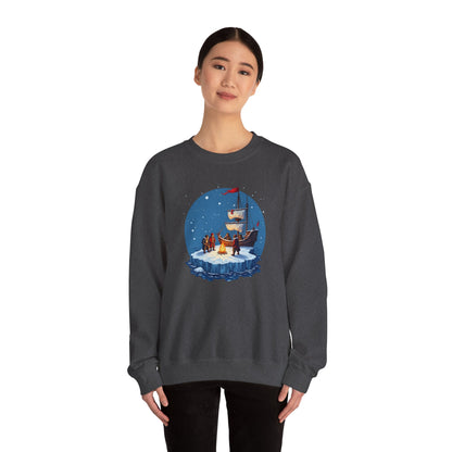 Viking Longship Bonfire, Christmas sweatshirt, Crewneck Sweatshirt