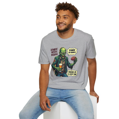 Zombie Needs Brains T-Shirt – Retro Comic Horror Graphic Tee