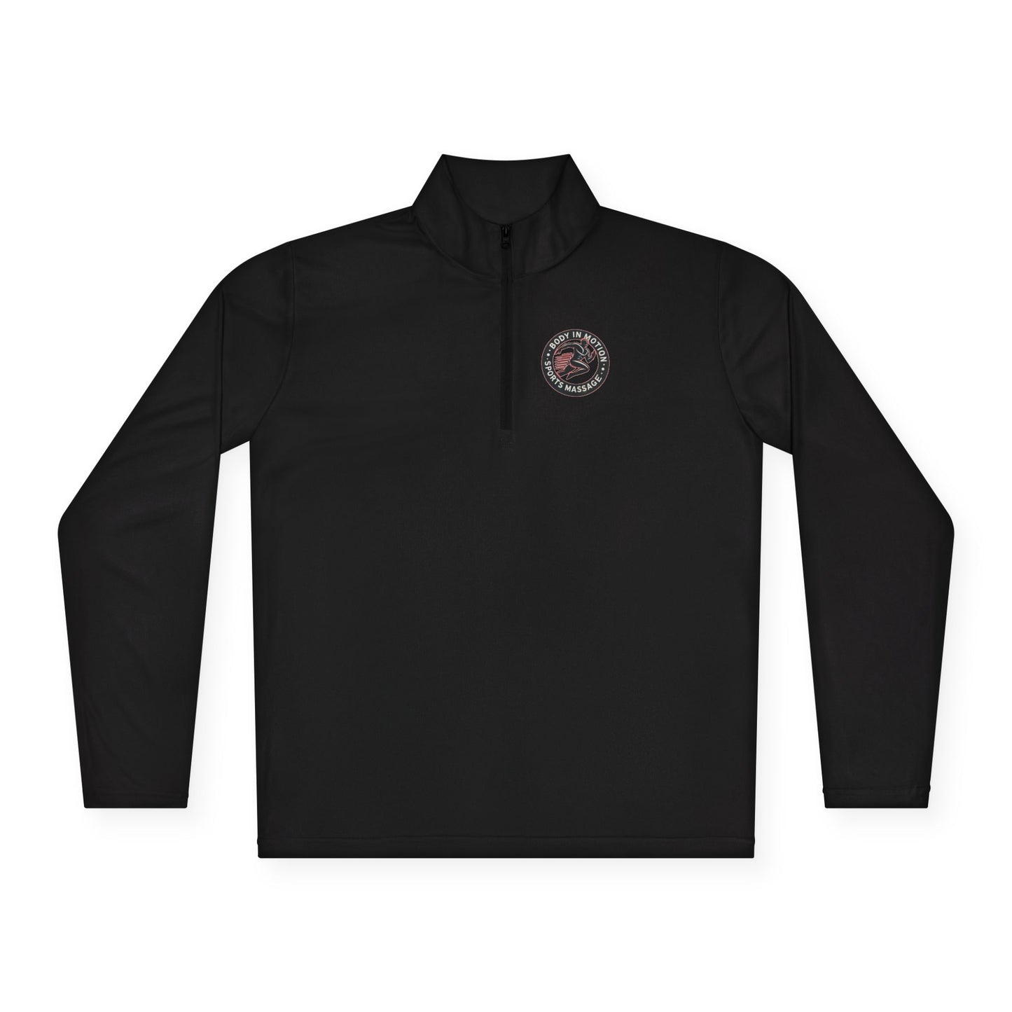 Sports Massage, Quarter-Zip Pullover — Vintage Fishing Badge Logo