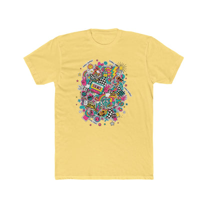 Retro 80’s Doodle Tee — Colorful Nostalgic Cassette & Arcade Graphic T-Shirt