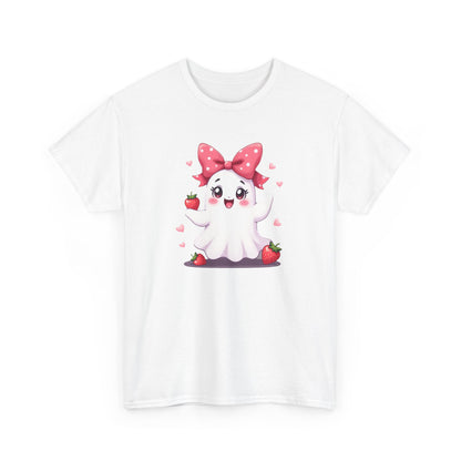 Cute Ghost Strawberry Unisex Tee, Perfect for Halloween, Gift, Casual Wear, Festival Shirt, Summer Vibes, Kawaii Apparel